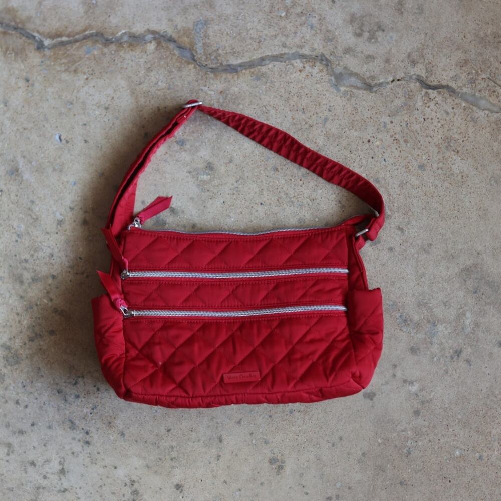 Vera Bradley Cardinal Red Performance Twill Triple Zip Shoulder Satchel Bag
